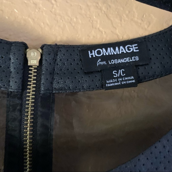 Homage for Los Angeles - Sheer Faux Leather Perforated Panel Long Sleeve Top - S - Picture 7 of 9